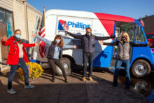 Dean with candidates at a GOTV rally