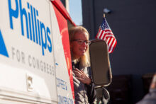 Candidate speaks at a Phillips for Congress rally